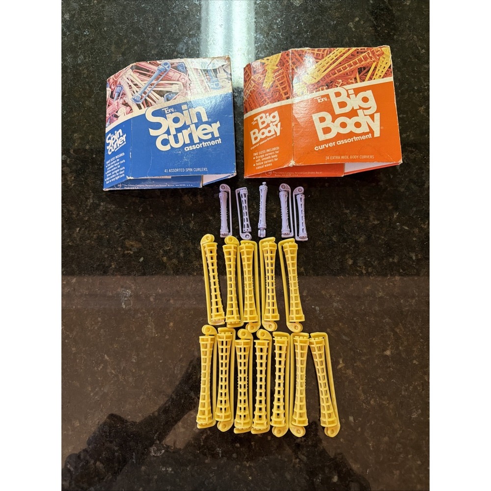 Vintage Toni Curlers Spin Curler Big Body 17 Count 2 Sizes w/boxes Hair Gillette